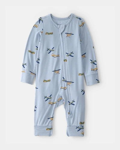 Baby Boy Plane 2-Way Zip PurelySoft Sleep & Play Pajama - Blue