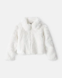 Girls Long-Sleeve Faux Fur Fashion Jacket - White