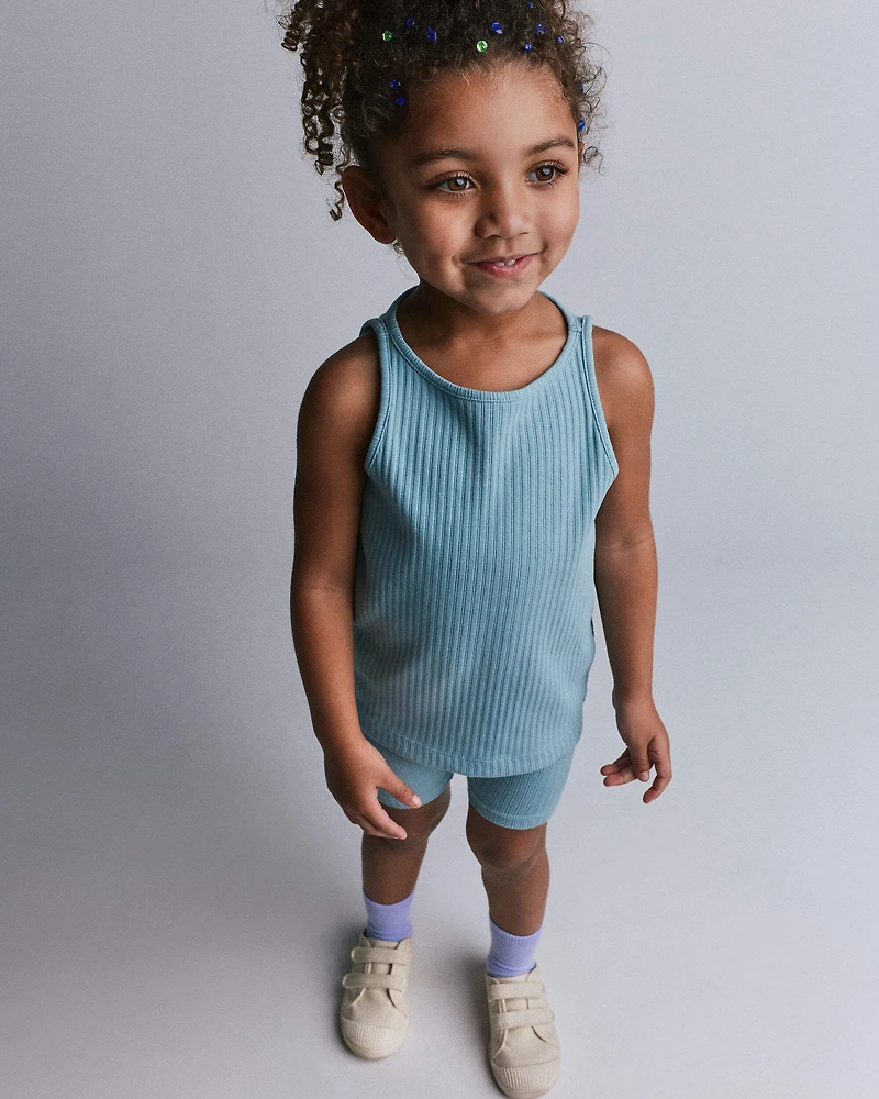 Toddler Girl Ribbed Playtime Tank Top - Pale Blue