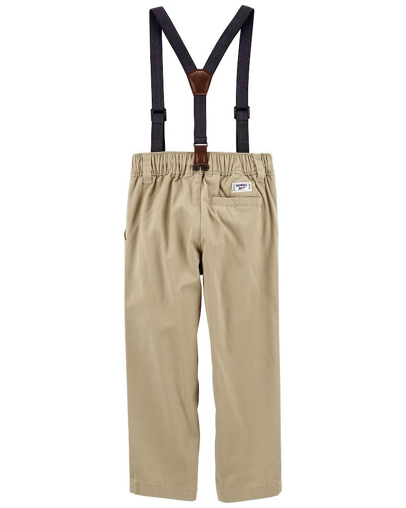 Toddler Boy Suspenders Pants - Khaki