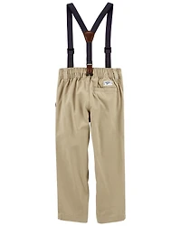 Toddler Boy Suspenders Pants - Khaki