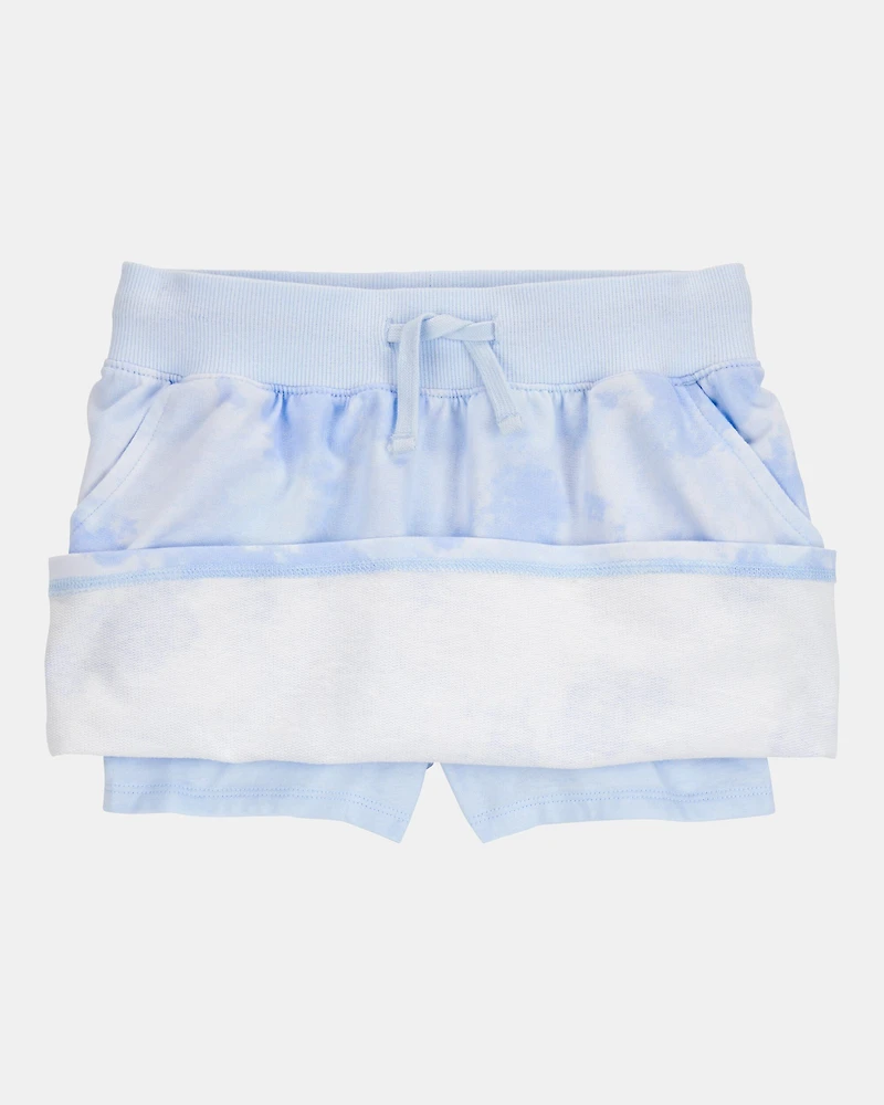 Kid Drawstring Cloud Dye French Terry Skort - Blue