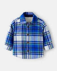 Baby Boy Plaid Sherpa Lined Fashion Jacket - Blue