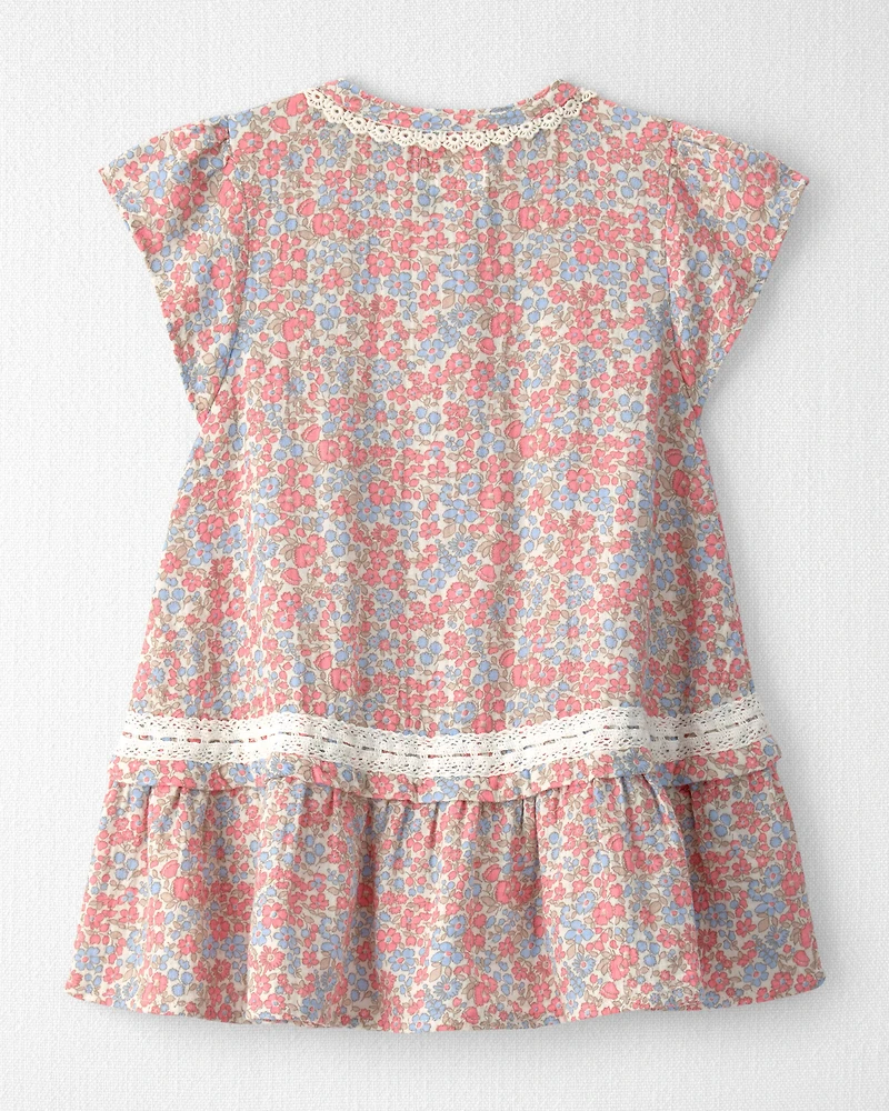 Toddler Girl Organic Cotton Gauze Dress in Meadow Mix Print