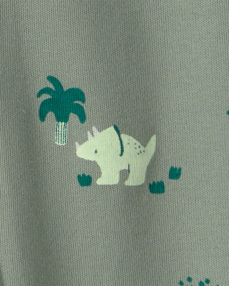 Baby Boy Dinosaur 2-Way Zip 100% Cotton Sleep & Play Pajama - Green