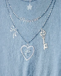 Girls Charm Necklace Long-Sleeve Graphic Tee - Blue