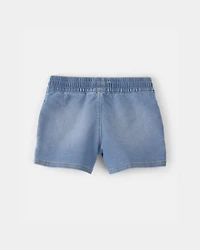 Girls Denim Drawstring Pull-On Shorts - Medium Wash
