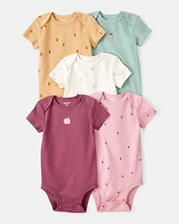 Baby Girl 5-Pack Fruit Print Cotton Multipack Bodysuits - Yellow/Green/Pink/Red/White