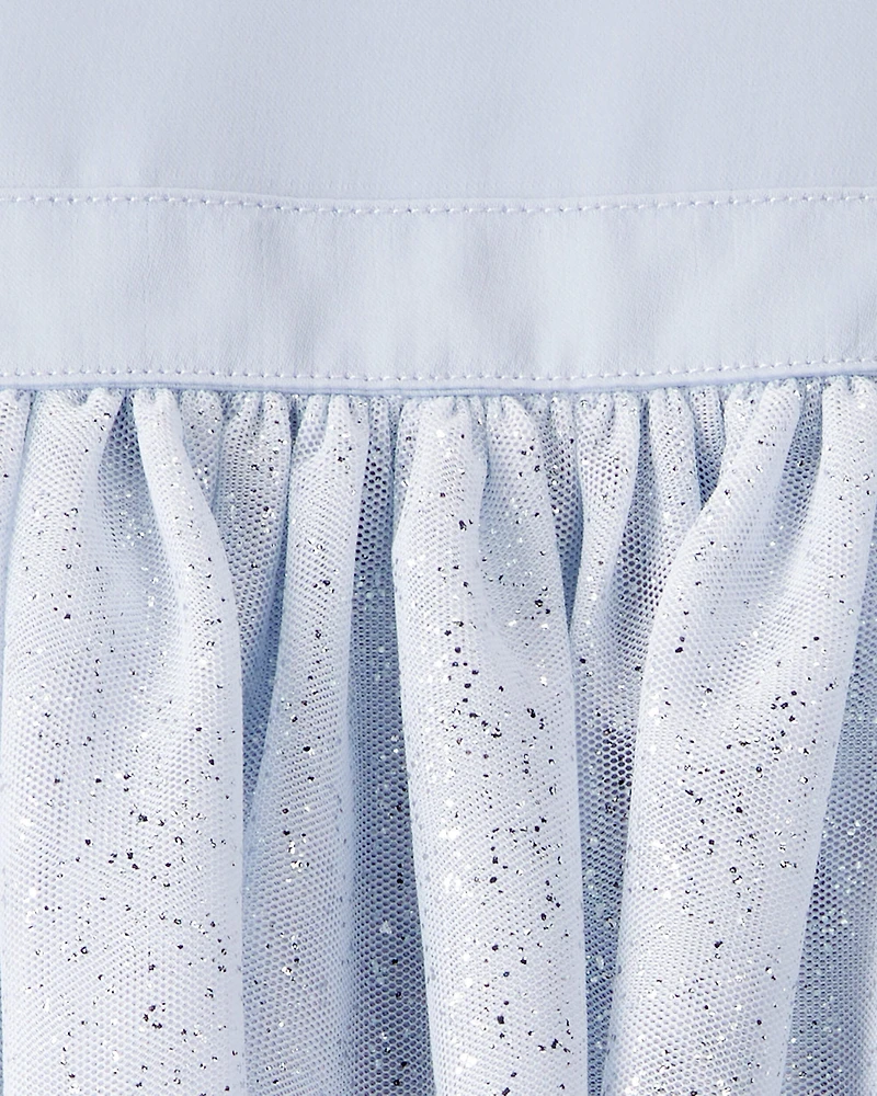 Baby Girl Short-Sleeve Tulle Occasion Dress - Blue