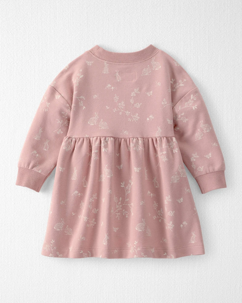 Baby Girl Organic Cotton French Terry Dress in Pink Bunnies Print