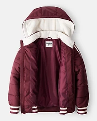 Kid Striped Sleeves Hooded Puffer Jacket - Red