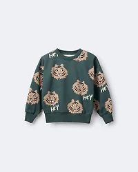 Toddler 'Hey' Tiger Dolman-Sleeve Sweatshirt - Green