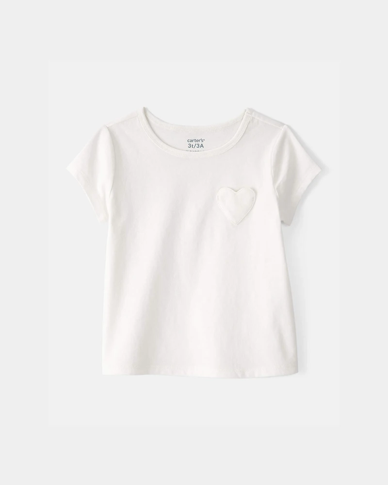 Toddler Girl Heart Pocket Top - Ivory