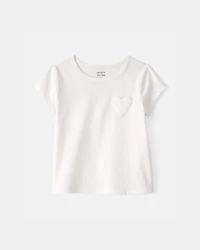 Toddler Girl Heart Pocket Top - Ivory