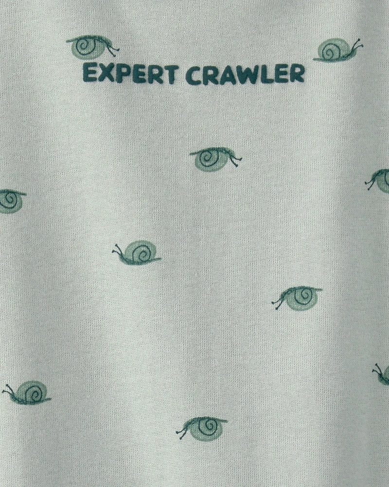 Baby Boy 'Expert Crawler' Snail Short-Sleeve Romper - Green