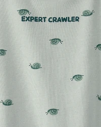 Baby Boy 'Expert Crawler' Snail Short-Sleeve Romper - Green