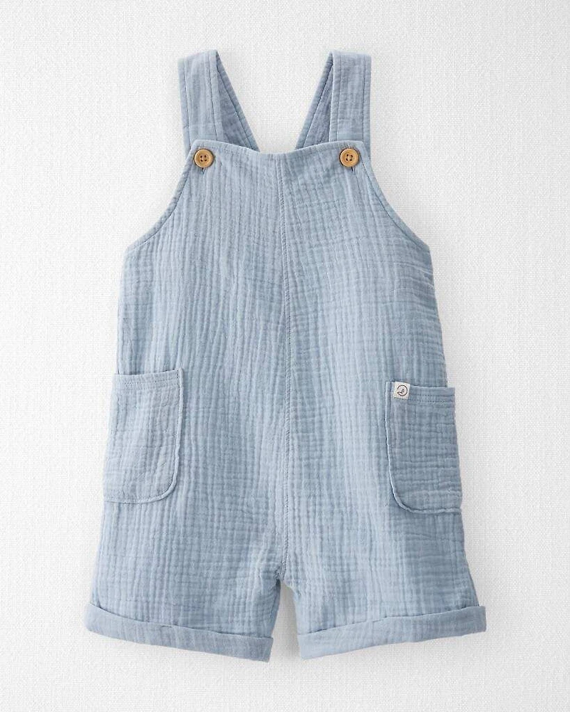 Toddler Organic Cotton Gauze Shortalls in Seal Blue