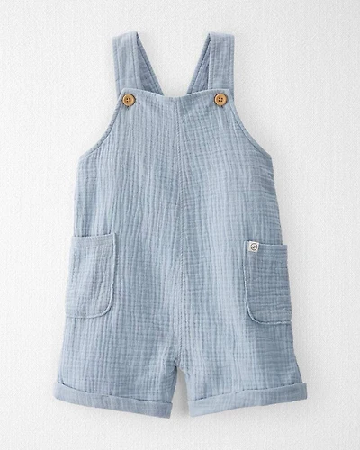 Toddler Organic Cotton Gauze Shortalls in Seal Blue
