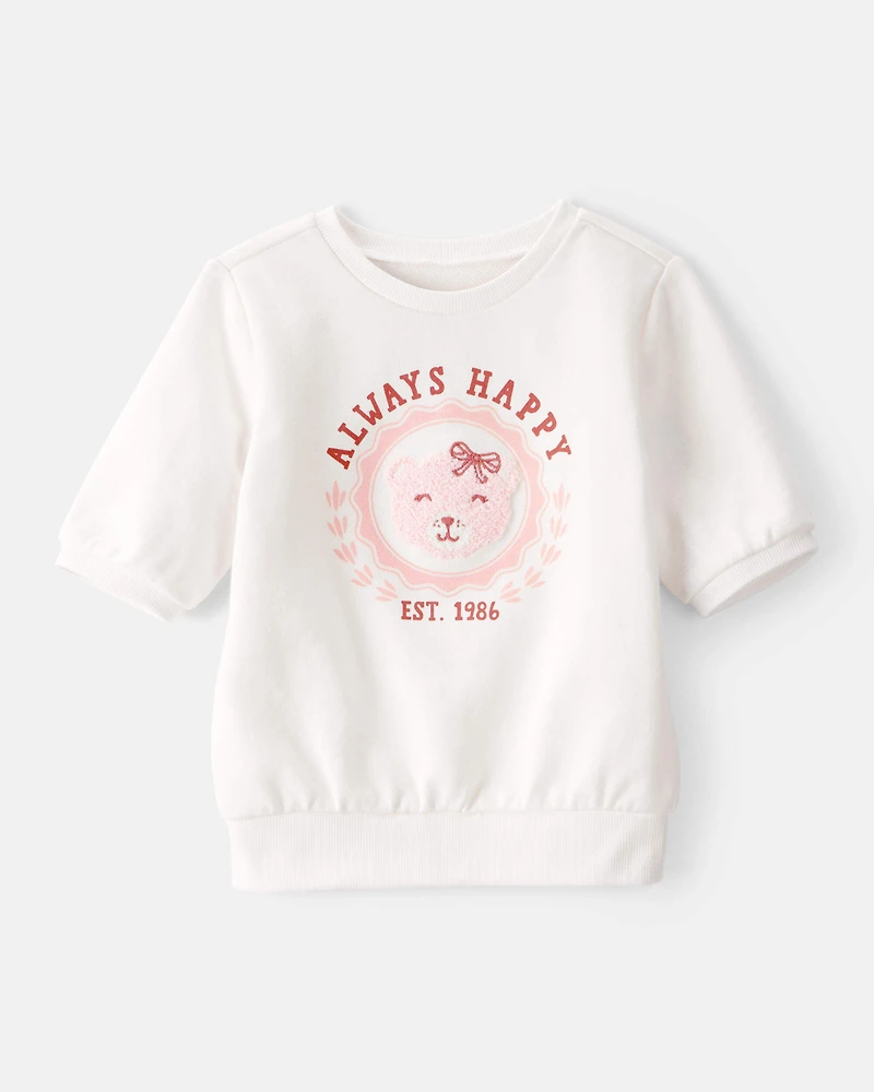 Toddler Girl 2-Piece Bear Top & Plaid Knit Skirt Set - Ivory/Pink