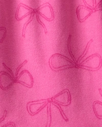 Girls Bow Print Fleece Long-Sleeve Loose Fit Night Gown - Pink