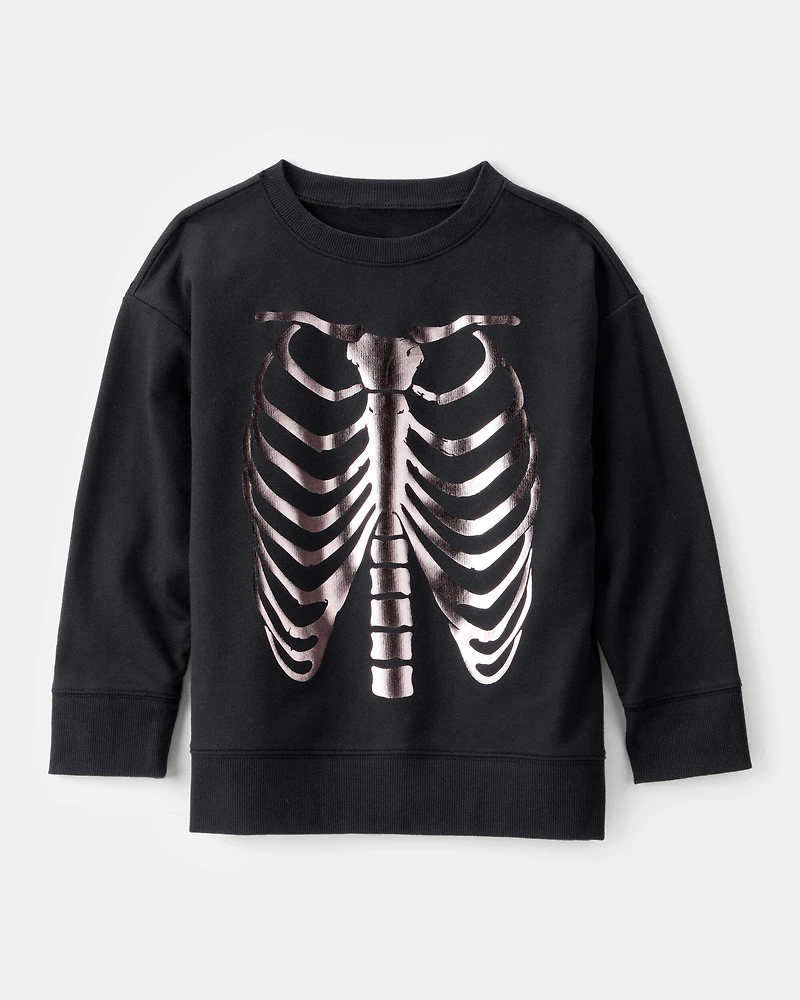 Boys Metallic Skeleton Long-Sleeve Graphic Tee - Black