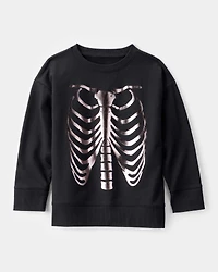 Boys Metallic Skeleton Long-Sleeve Graphic Tee - Black