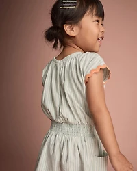 Toddler Girl Swing Romper with Pockets in Stripes- Light Blue