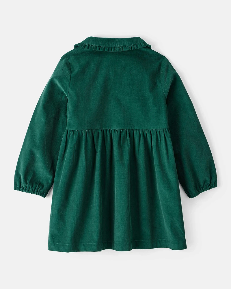 Toddler Girl Corduroy Long-Sleeve Occasion Dress - Green