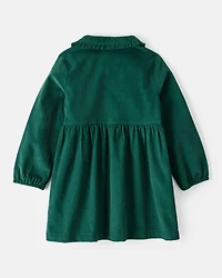 Toddler Girl Corduroy Long-Sleeve Occasion Dress - Green