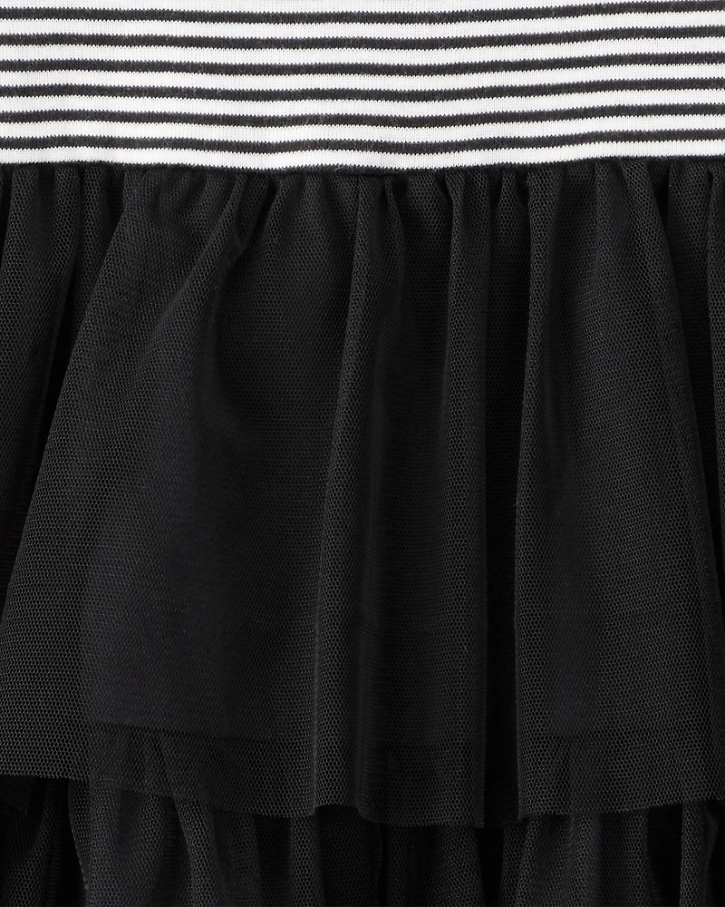 Kid Halloween Striped Tiered Tulle Dress - Black