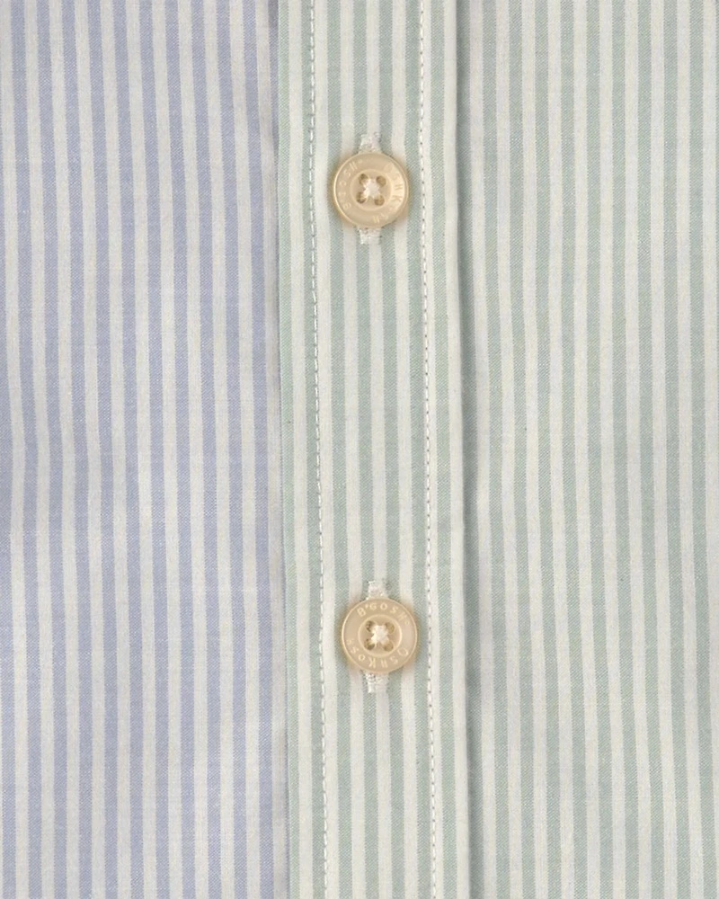 Toddler Boy Poplin Button-Down Shirt- Green/Blue