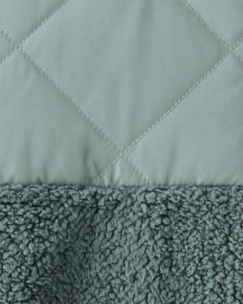 Boys Long-Sleeve Midweight Quilted Sherpa Jacket - Green