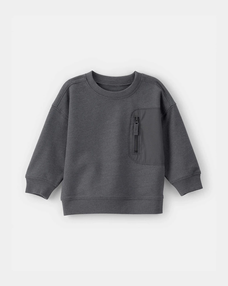 Baby Boy French Terry Zipper Pullover Sweatshirt - Grey