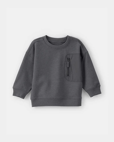 Baby Boy French Terry Zipper Pullover Sweatshirt - Grey