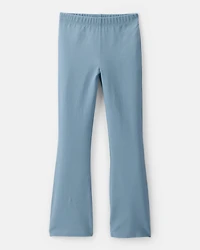Girls Solid Cotton Flare Stretch Leggings - Blue