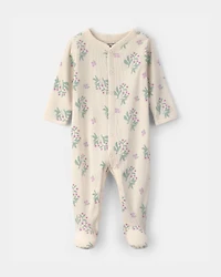 Baby Girl Floral Snug Fit Sleep & Play Pajamas - Cream