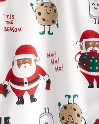 Adult Brown Santa Milk & Cookies Long-Sleeve Loose Fit 2-Piece Pajamas - Brown