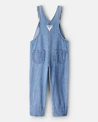 Toddler Girl Floral Patchwork Denim Overalls - Blue