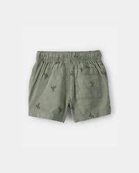 Baby Boy Cactus Drawstring Shorts - Olive