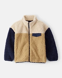Boys Sherpa Long-Sleeve Zip-Up Jacket - Cream/Navy
