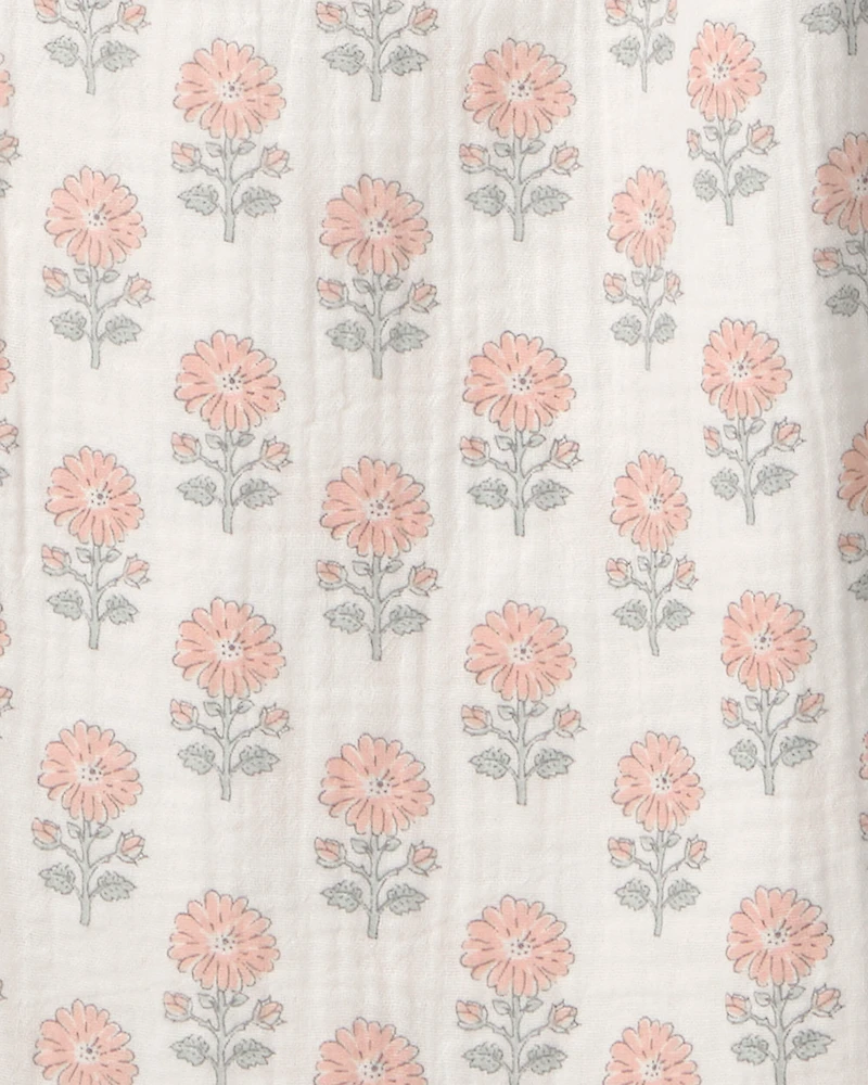 Girls Organic Cotton Gauze Jumpsuit in Rosebud Petal Print