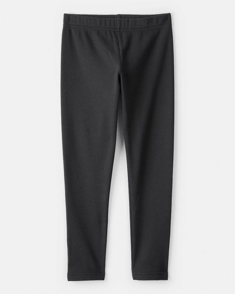 Girls Cozy Fleece Pull-On Stretch Leggings - Black