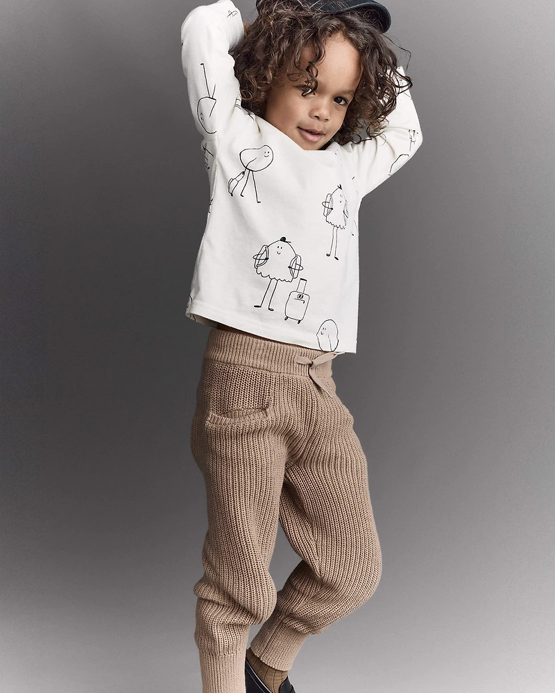 Toddler Neutral Travel Squish Character Long-Sleeve Graphic Tee - Cream
