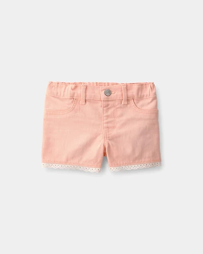 Baby Girl Eyelet Trim Twill Shorts - Peach