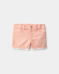 Baby Girl Eyelet Trim Twill Shorts - Peach
