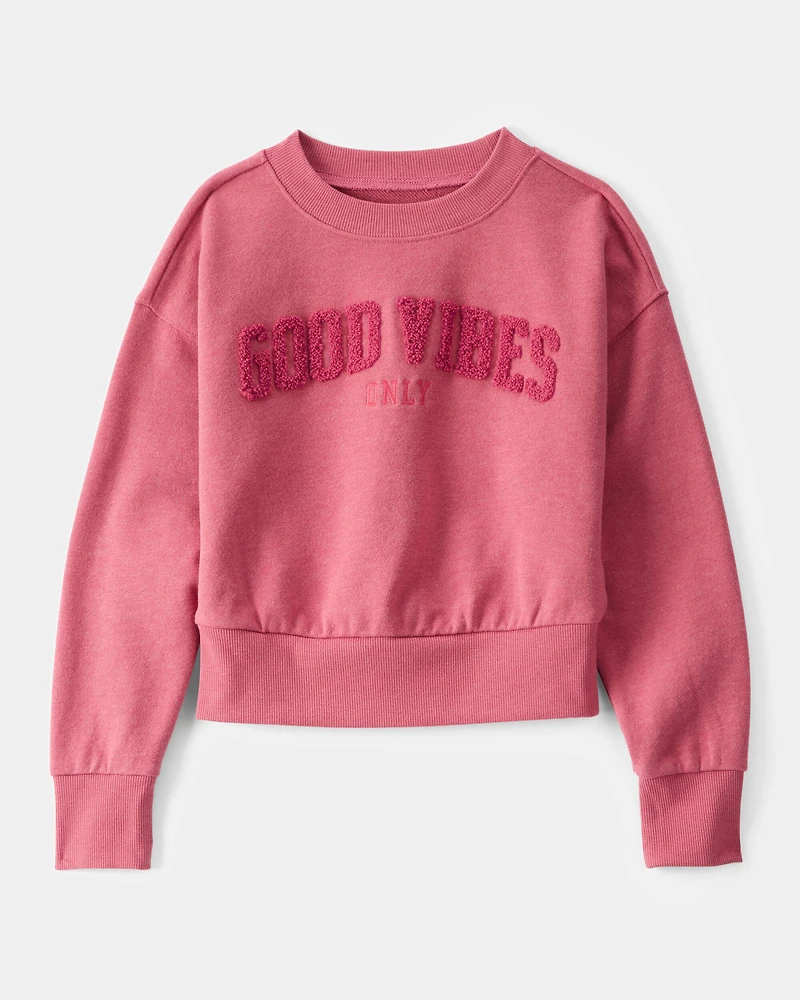 Girls 2-Piece Oversized "Good Vibes" Sweatshirt & Drawstring Pants Set - Pink