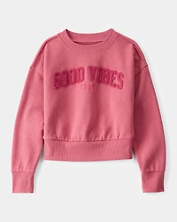 Girls 2-Piece Oversized "Good Vibes" Sweatshirt & Drawstring Pants Set - Pink