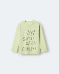 Toddler Snow Ball Fight!' Long-Sleeve Pocket Relaxed Graphic Tee - Lime