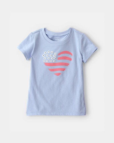 Toddler Girl Fourth of July Heart Flag Graphic Tee - Blue