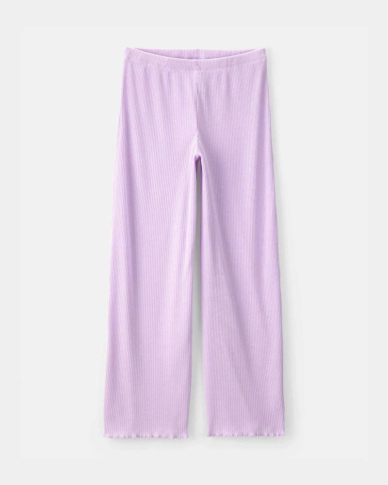 Girls Moon Rib Loose Fit 2-Piece Pajama Set - Purple